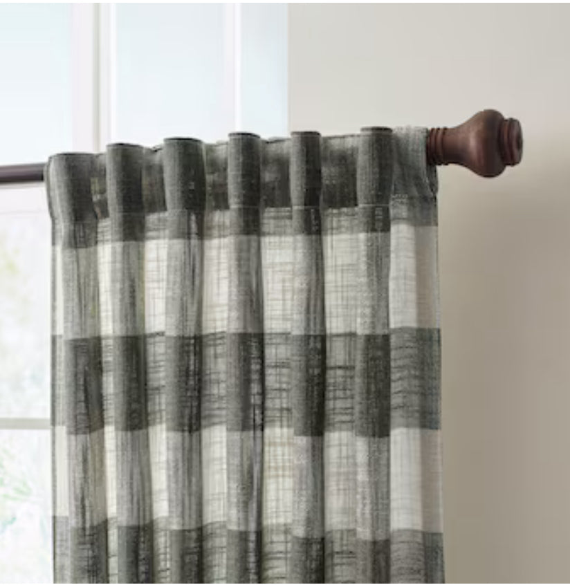 allen + roth 84-in Black Plaid Light Filtering Back Tab Single Curtain Panel