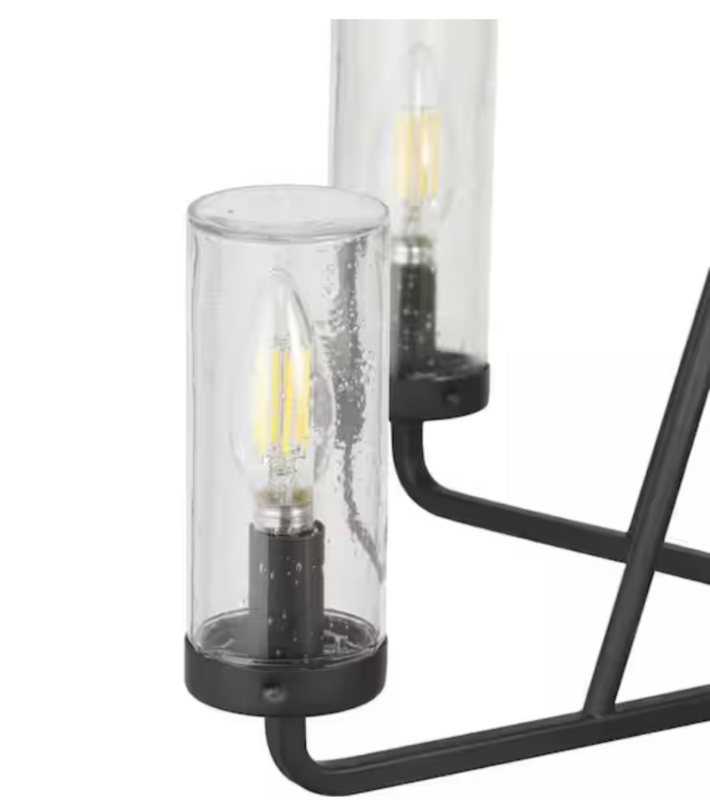 Bainbridge 24 in. 5-Light Black Outdoor Urban Industrial Chandelier with Clear Seeded Glass Shades