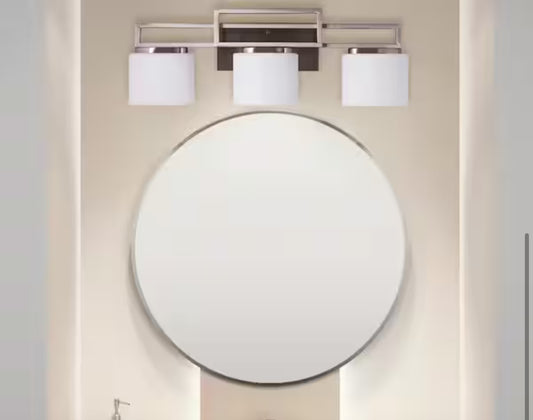 Tustna 3-Light Brushed Nickel Bathroom Vanity Light with Opal Glass Shades