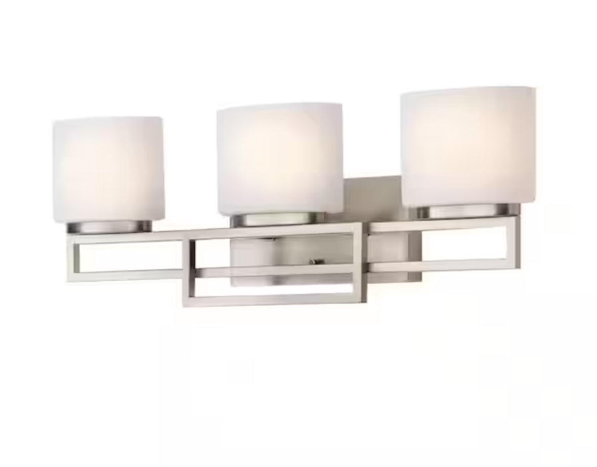 Tustna 3-Light Brushed Nickel Bathroom Vanity Light with Opal Glass Shades