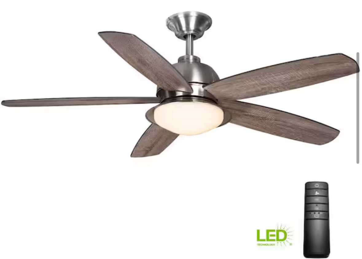 Ackerly 52 in. Indoor/Covered Outdoor LED Brushed Nickel Ceiling Fan with Light Kit and Remote Control