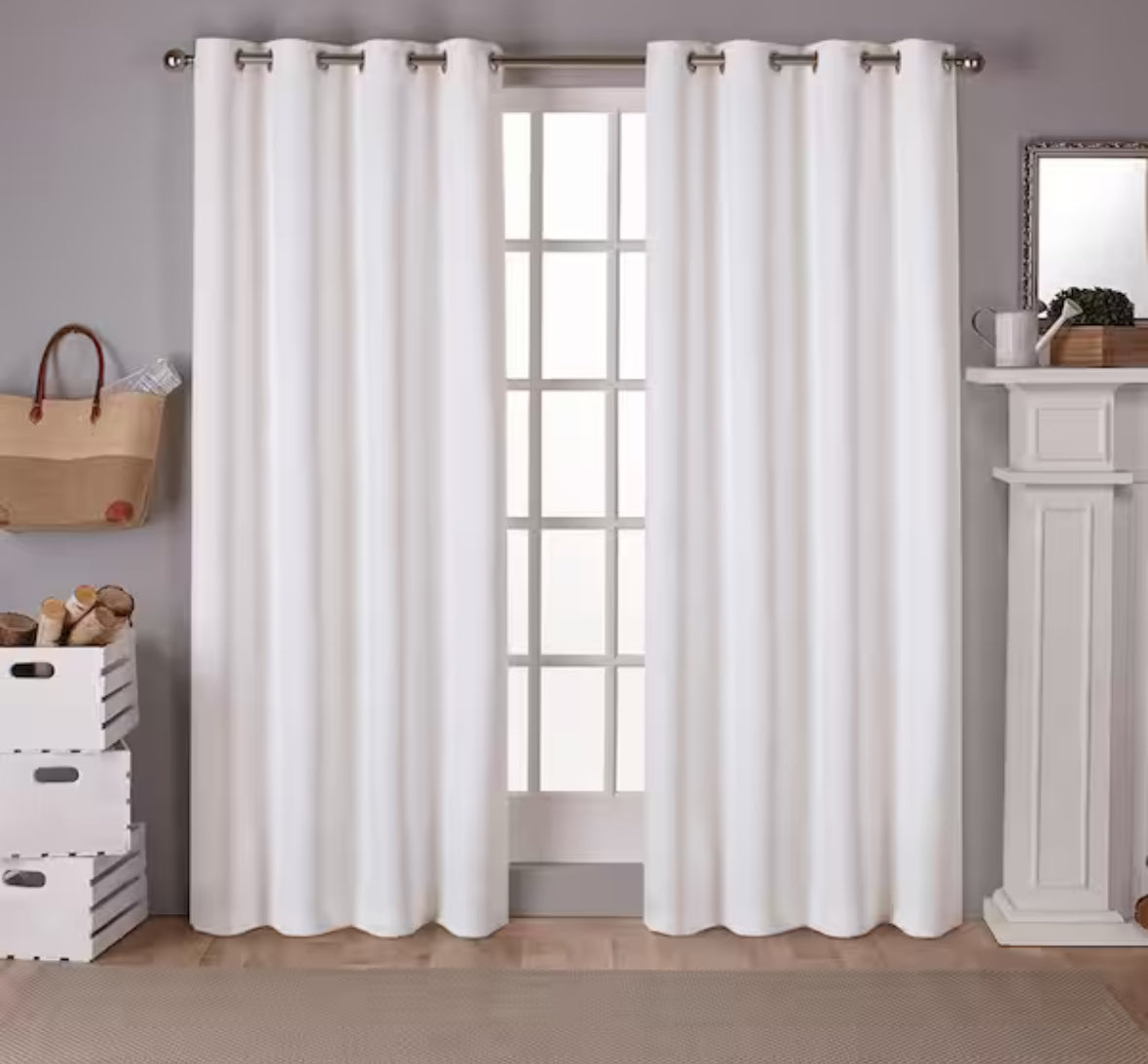 Vanilla Sateen Solid 52 in. W x 96 in. L Noise Cancelling Thermal Grommet Blackout Curtain (Set of 2)