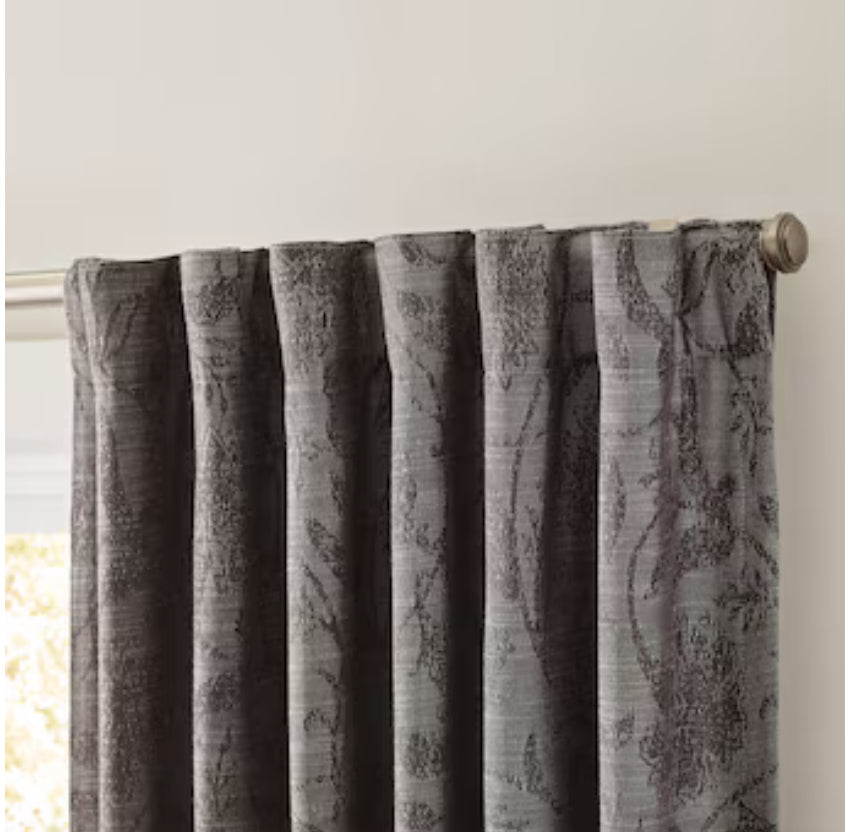 allen + roth 84-in Grey Floral Blackout Thermal Lined Back Tab Single Curtain Panel