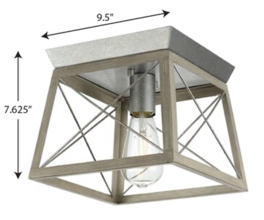 Progress Lighting Briarwood 1-Light 9.5-in Galvanized with Bleached Oak Accents Flush