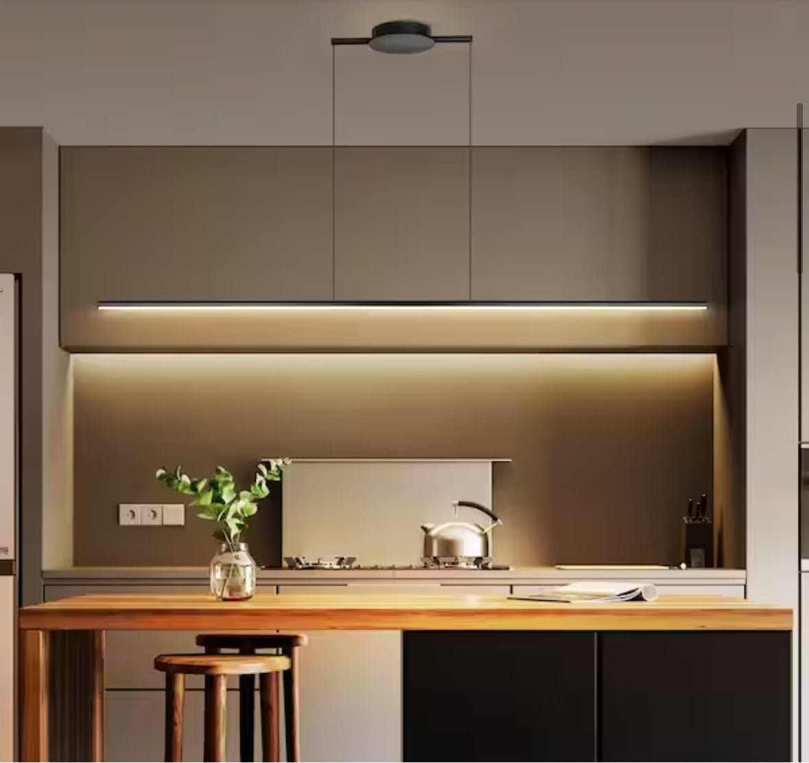 Neculina 47.24 in. 16-Watt 1-Light Integrated LED Black Tubed Island Linear Pendant Light with Dimmable 3000K