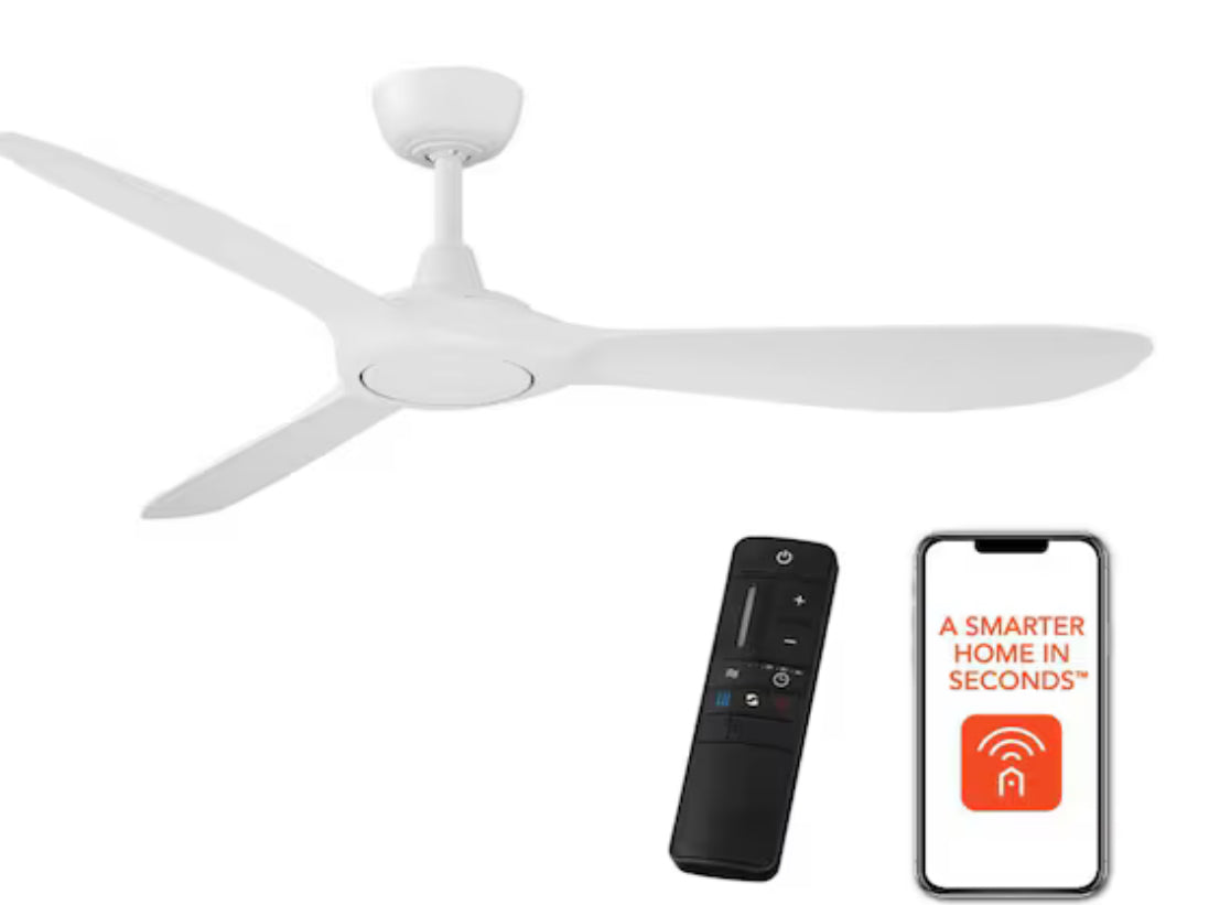 Tager 52 in. Smart Indoor/Outdoor Matte White Ceiling Fan without Light with Remote Powered by Hubspace