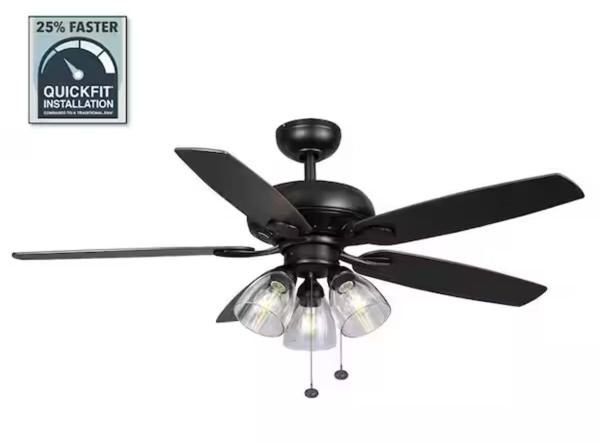 Rockport 52 in. LED Matte Black Ceiling Fan with Five Reversible Blades