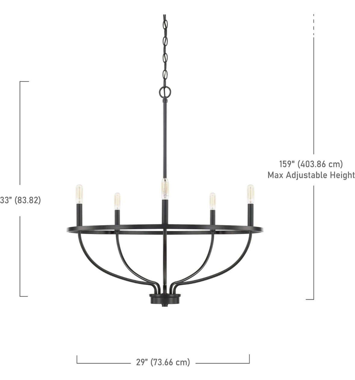 HomePlace Lighting 428551MB Greyson Urban/Industrial Vine-Style Round Chandelier, 5-Light 300 Total Watts, 33" H x 29" W, Matte Black