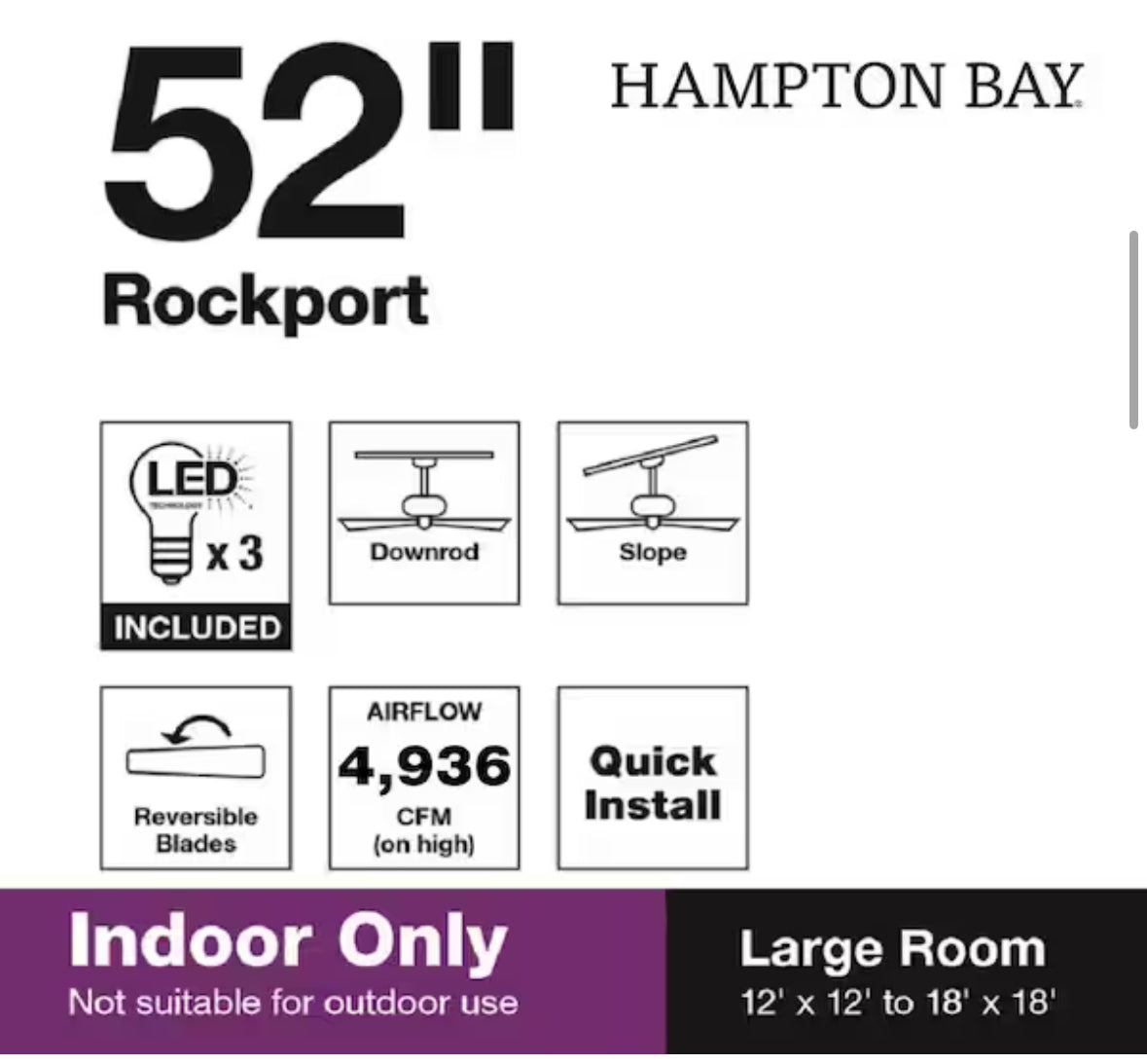 Rockport 52 in. LED Matte Black Ceiling Fan with Five Reversible Blades