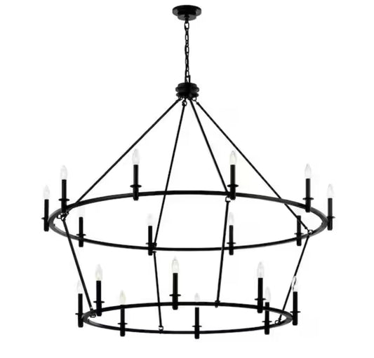 Carrick 54.25 in. 18-Light Black Traditional Candle Tiered Chandelier for Foyer