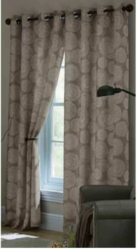 allen + roth 84-in Flax Geometric Room Darkening Thermal Lined Grommet Single Curtain Panel