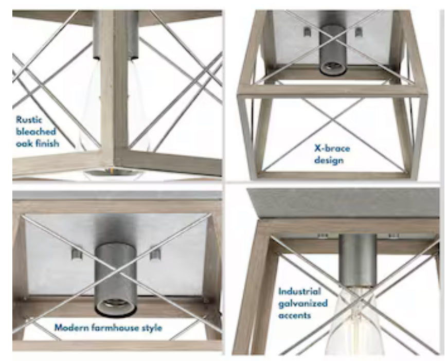 Progress Lighting Briarwood 1-Light 9.5-in Galvanized with Bleached Oak Accents Flush