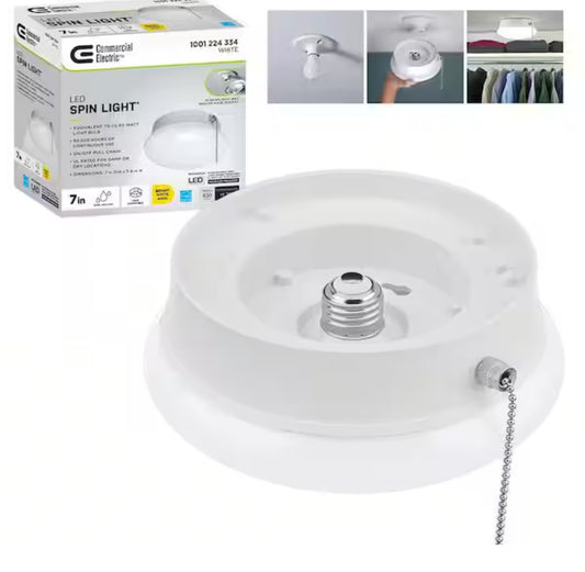 Spin Light 7 in. Closet Light with Pull Chain LED Flush Mount Ceiling Light 830 Lumens 4000K Bright White Basement Light