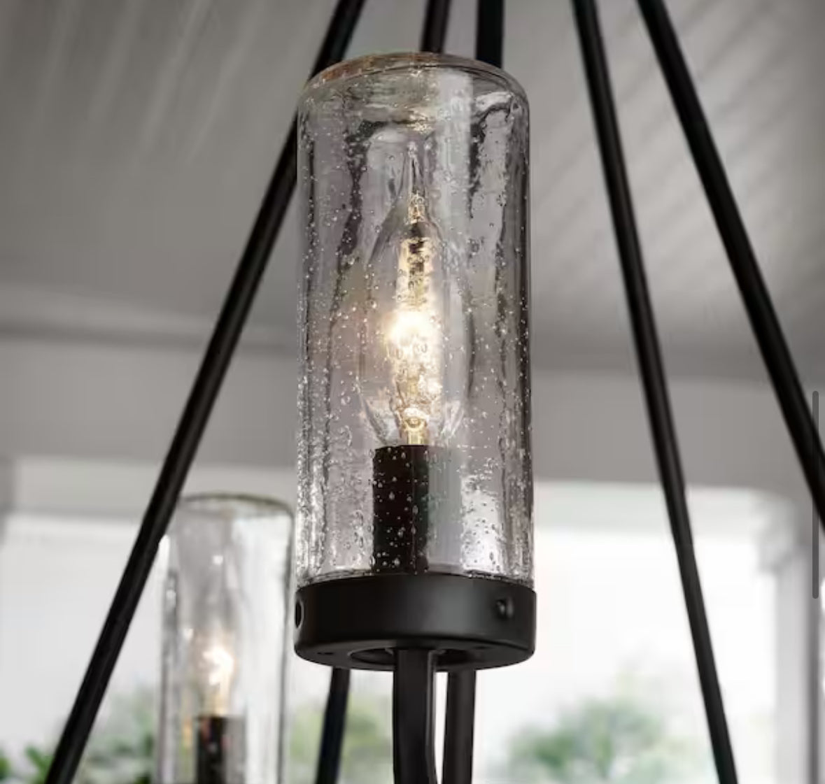 Bainbridge 24 in. 5-Light Black Outdoor Urban Industrial Chandelier with Clear Seeded Glass Shades