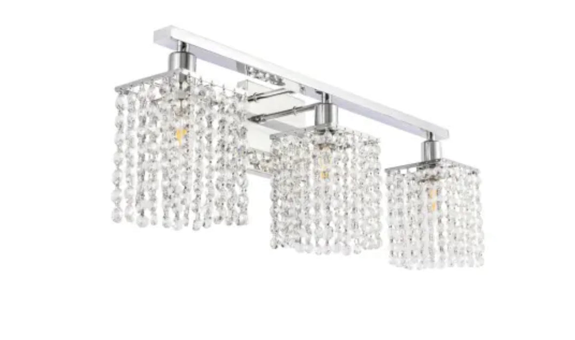 Elegant Lighting Phineas 3 Light 24" Wide Bathroom Vanity Light with Clear Royal Cut Crystals