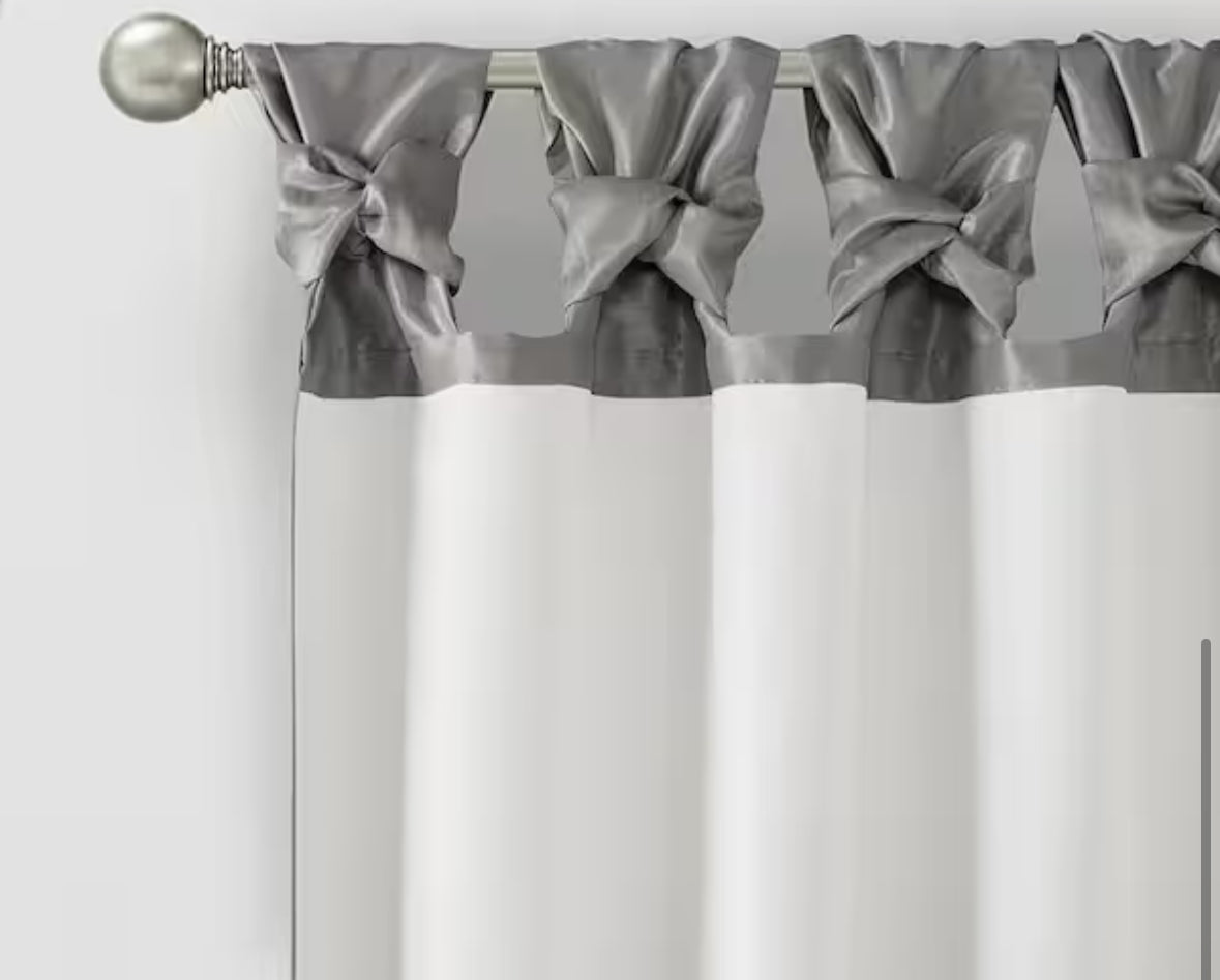 Natalie Charcoal Solid Polyester Faux Silk 50 in. W x 95 in. L Room Darkening Twisted Tab Curtain with Lining