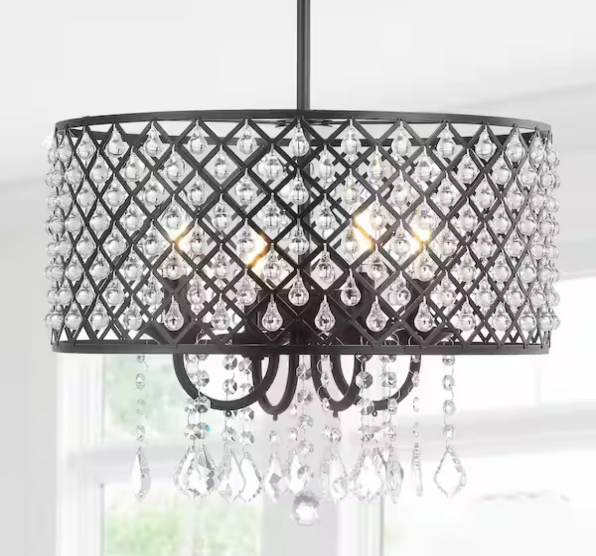 Gigi 17" Metal/Crystal Adjustable LED Drop Chandelier, Black/Clear