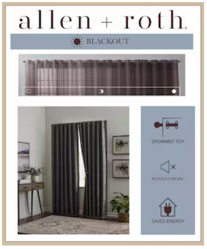 allen + roth 84-in Grey Floral Blackout Thermal Lined Back Tab Single Curtain Panel