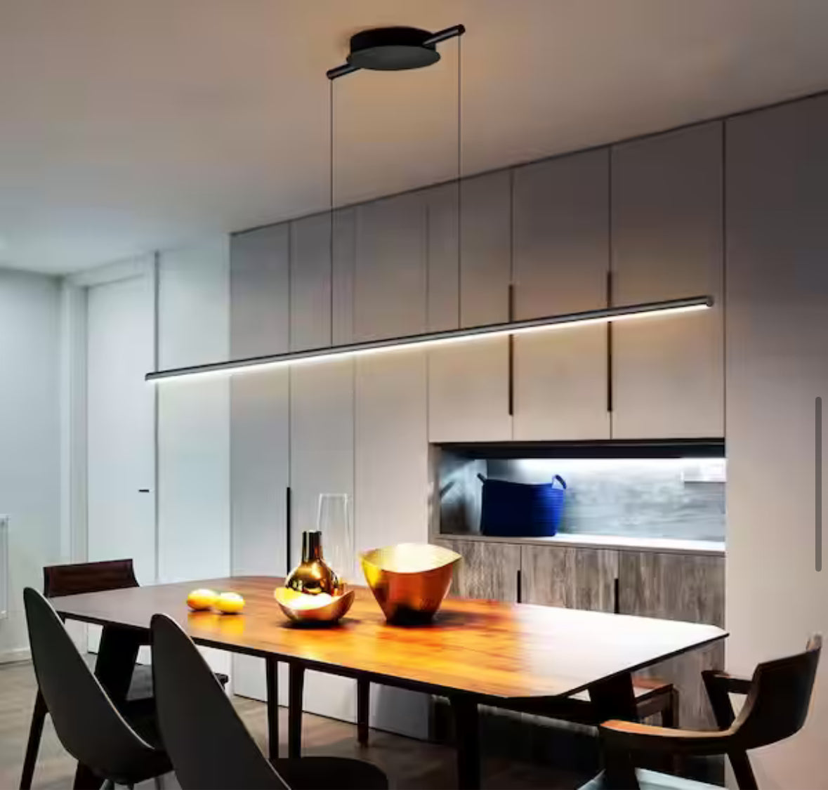 Neculina 47.24 in. 16-Watt 1-Light Integrated LED Black Tubed Island Linear Pendant Light with Dimmable 3000K