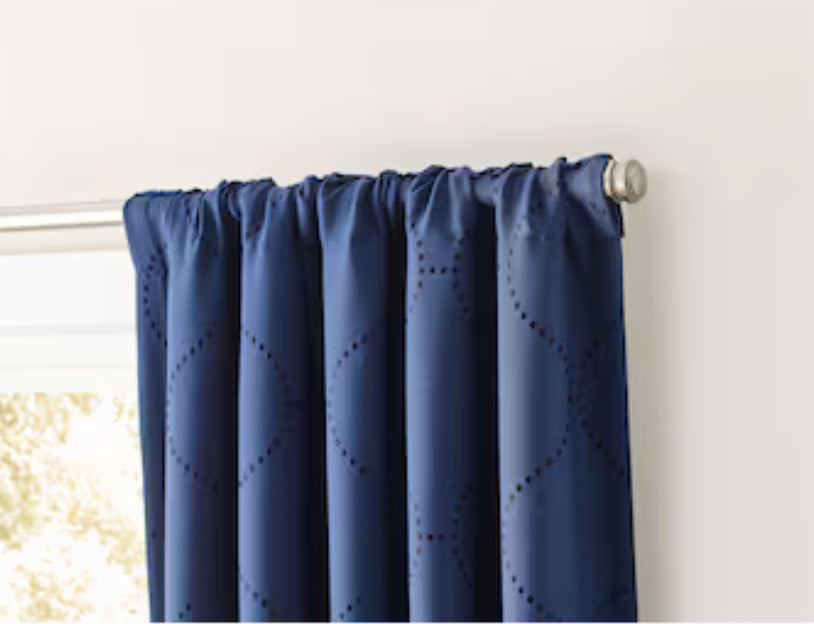 allen + roth 84-in Navy Geometric Blackout Thermal Lined Back Tab Single Curtain Panel