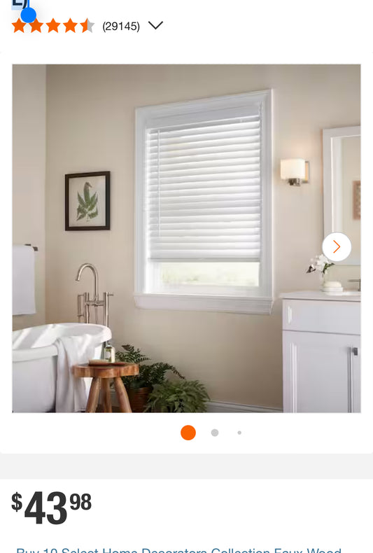 White Cordless 2 in. Faux Wood Blind - 34.25 in. W x 64 in. L (Actual Size 33.75 in. W x 64 in. L)