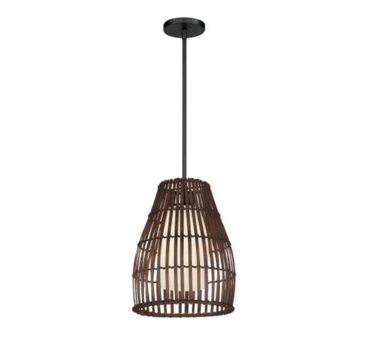 Minka Lavery Brentwood Shore 16" Wide Pendant with Bamboo and Etched Opal Glass Shades