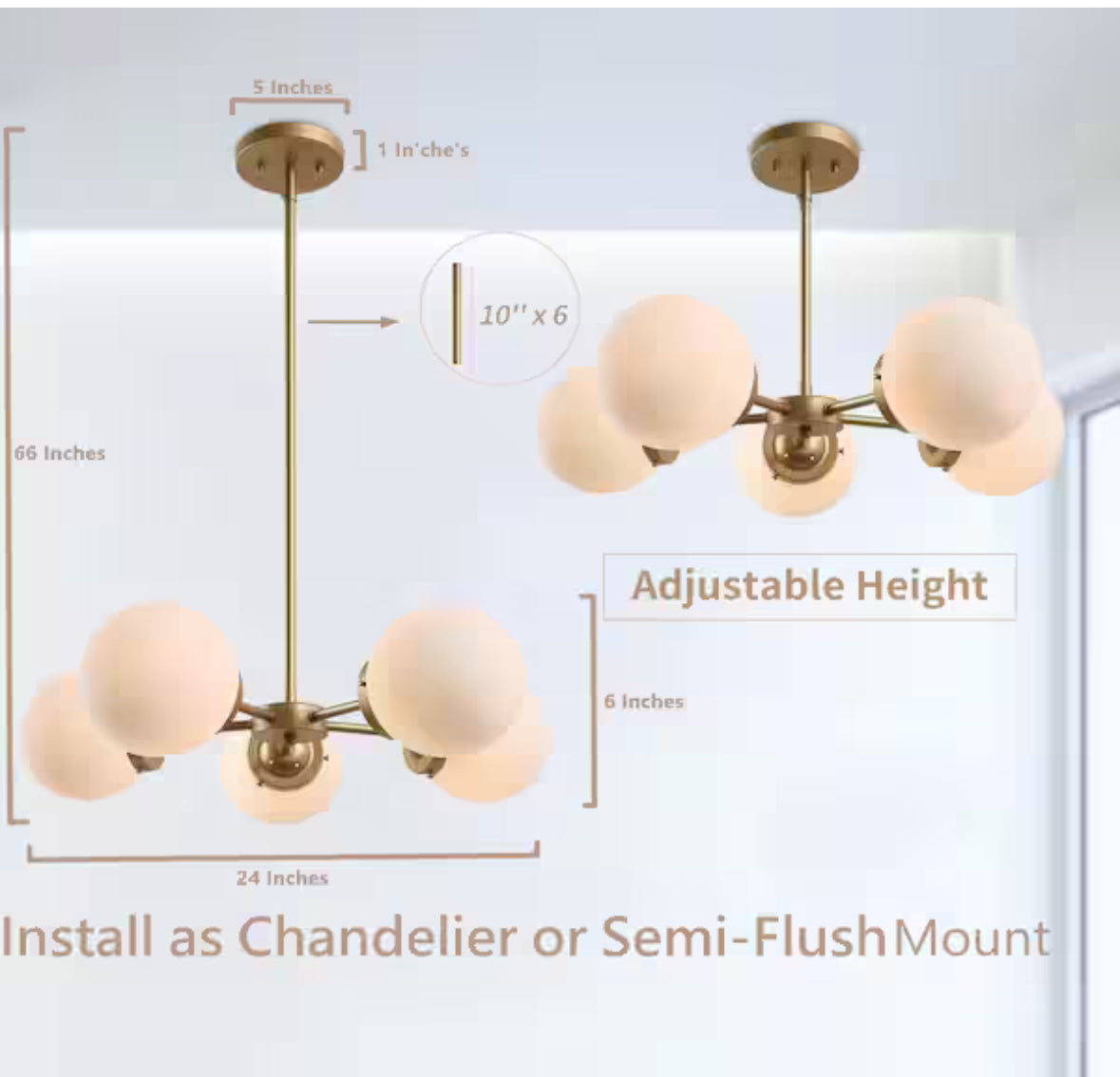 Modern Globe Dining Room Chandelier 5-Light Gold Sputnik Chandelier with Frosted Glass Shades