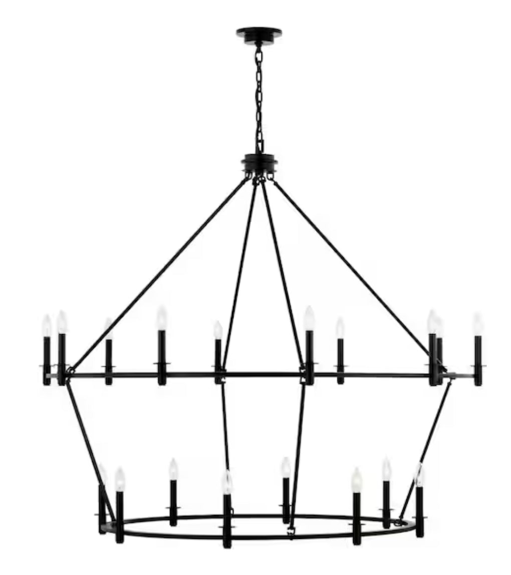 Carrick 54.25 in. 18-Light Black Traditional Candle Tiered Chandelier for Foyer