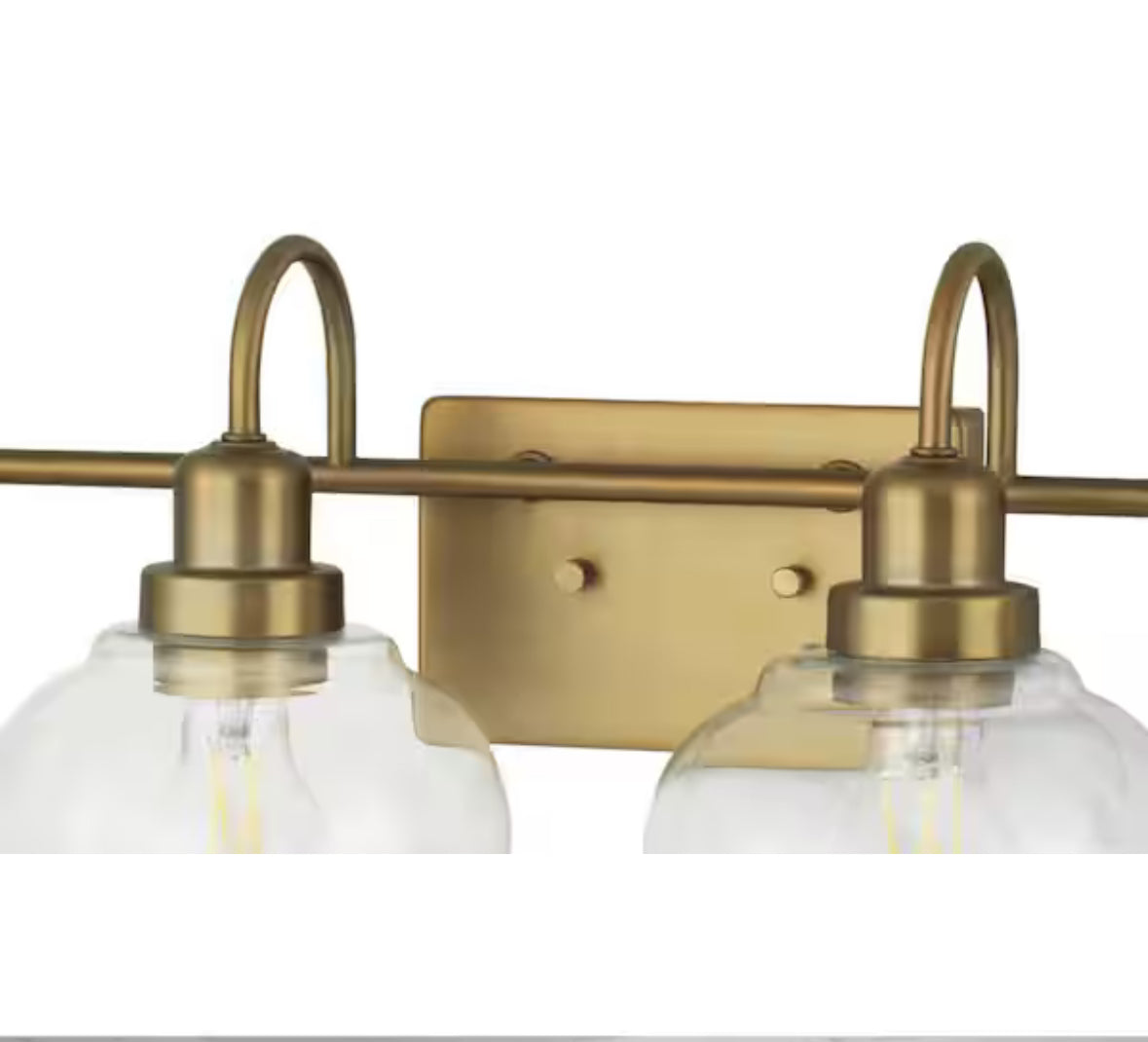 Halyn 31-3/8 in. 4-Light Vintage Brass Industrial Bathroom Vanity Light with Clear Glass Shades