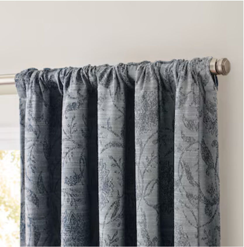 allen + roth 84-in Navy Floral Blackout Thermal Lined Back Tab Single Curtain Panel