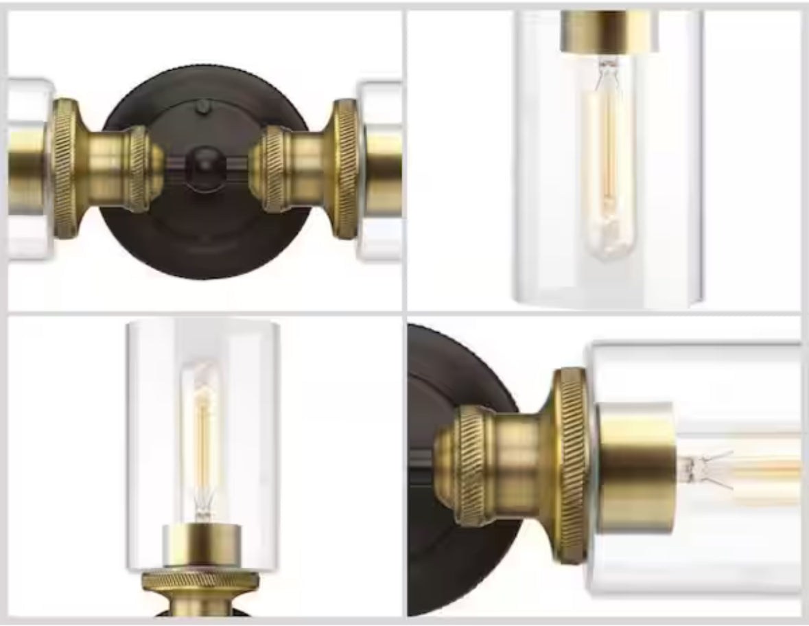 Archives Collection 18-1/2 in. 2-Light Antique Bronze Clear Glass Farmhouse Bathroom Vanity Wall Light