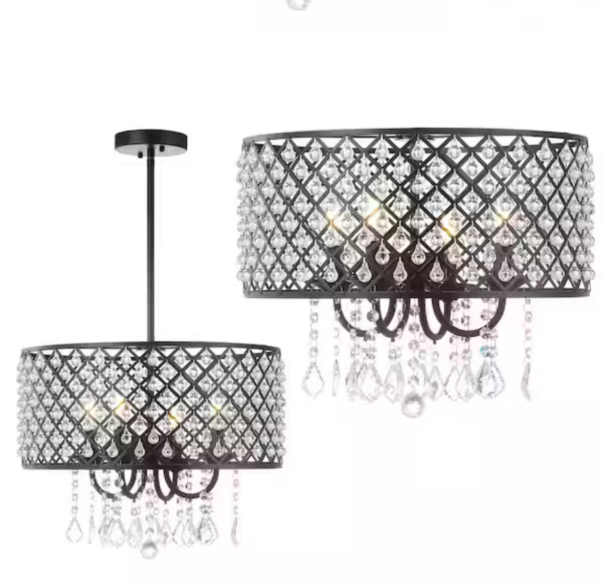 Gigi 17" Metal/Crystal Adjustable LED Drop Chandelier, Black/Clear