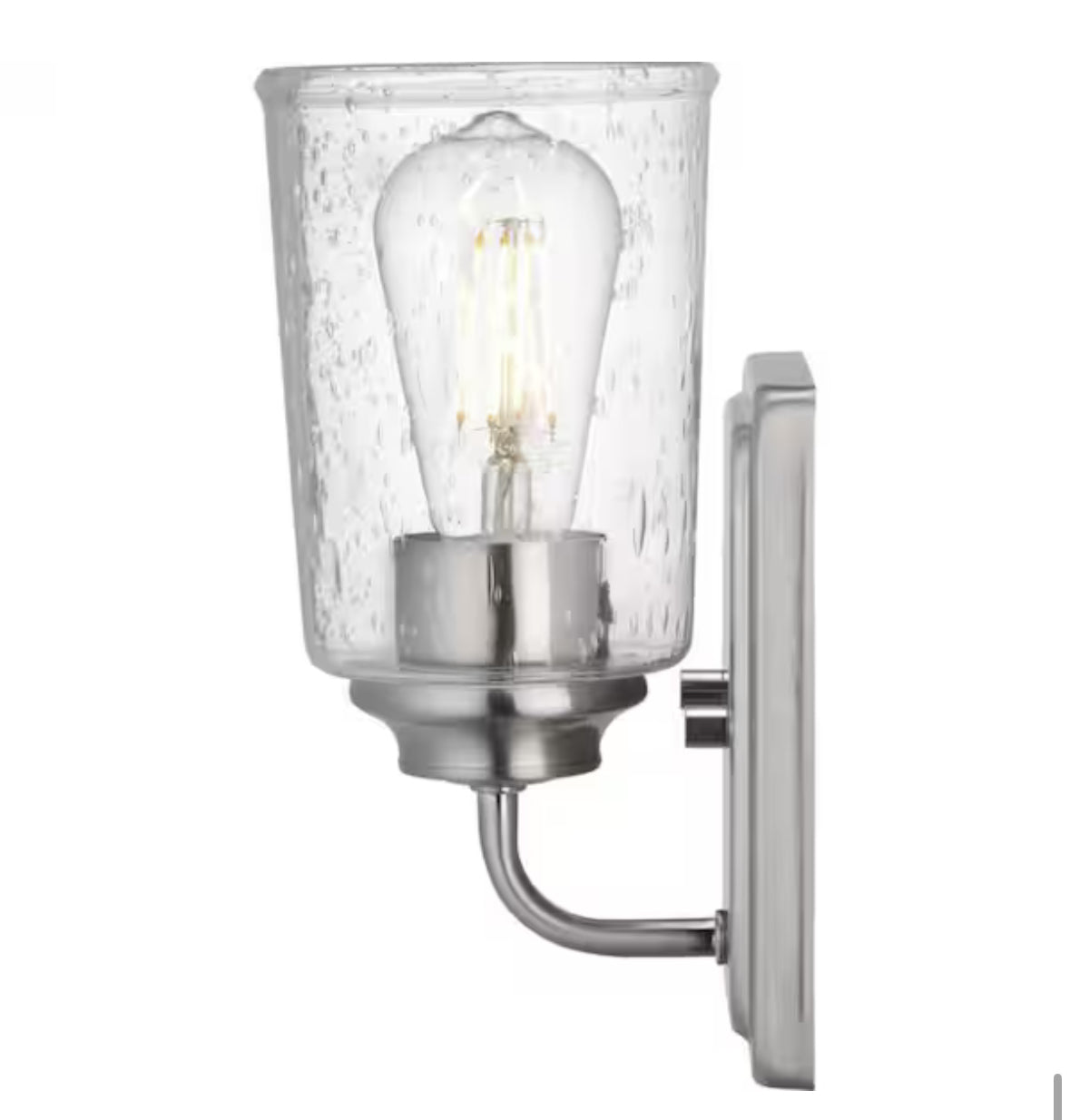 Evangeline 4.5 in. 1-Light Brushed Nickel Indoor Wall Farmhouse Sconce with Clear Seeded Glass Shade