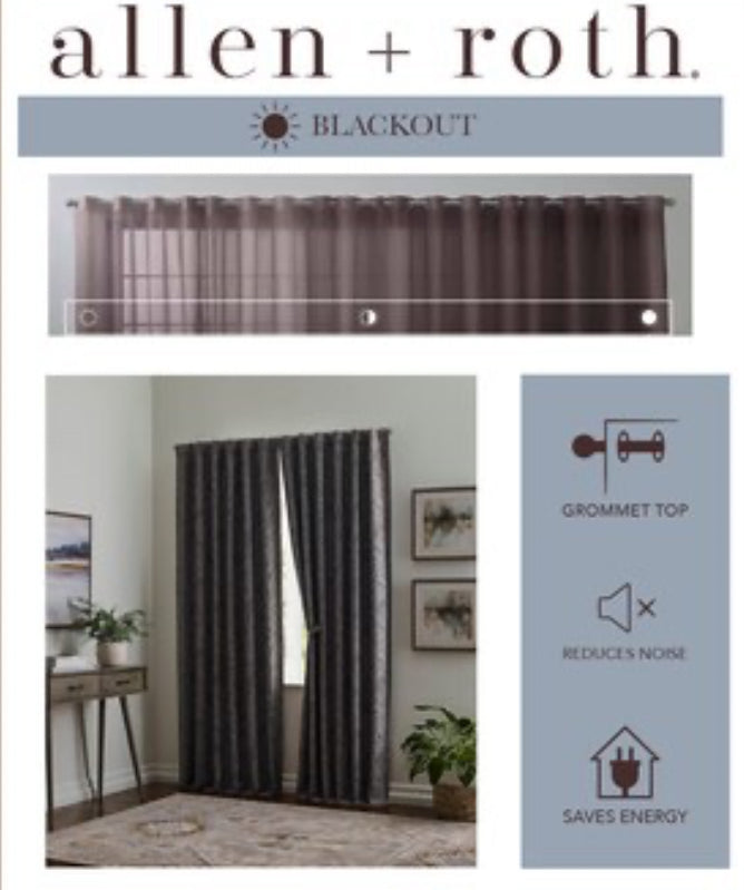 allen + roth 84-in Grey Floral Blackout Thermal Lined Back Tab Single Curtain Panel