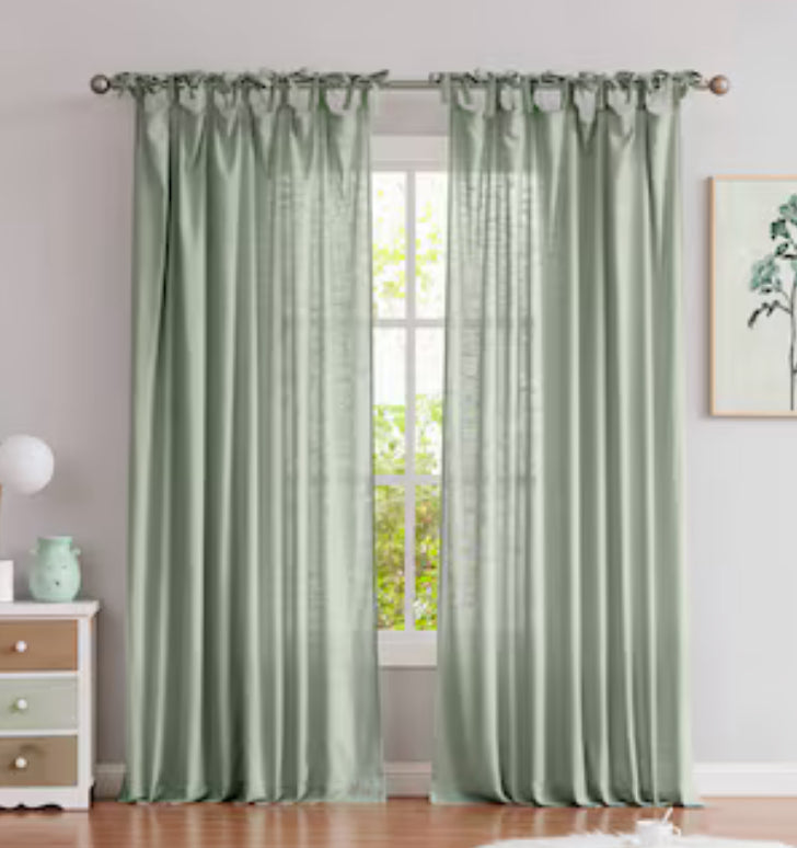 allen + roth 84-in Sea Green Light Filtering Tie Top Single Curtain Panel