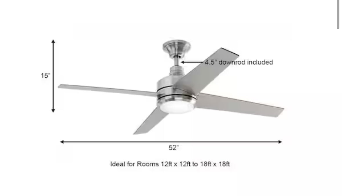 Mercer 52 in. LED Indoor Brushed Nickel Ceiling Fan with Light Kit and Remote Control
11.4k