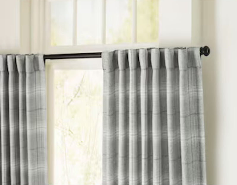 allen + roth 84-in Grey Plaid Light Filtering Back Tab Single Curtain Panel