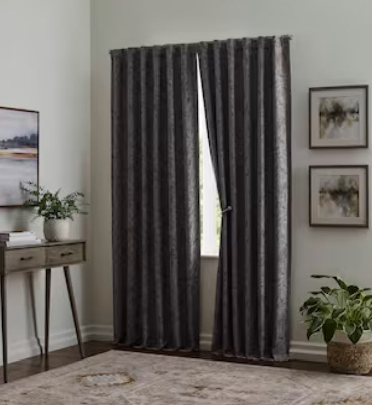 allen + roth 84-in Grey Floral Blackout Thermal Lined Back Tab Single Curtain Panel