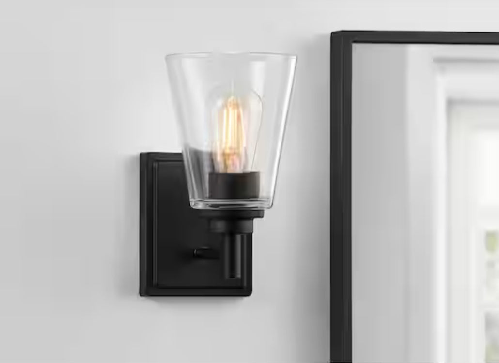 Wakefield 5.25 in. 1-Light Matte Black Modern Wall Sconce with Clear Glass Shade