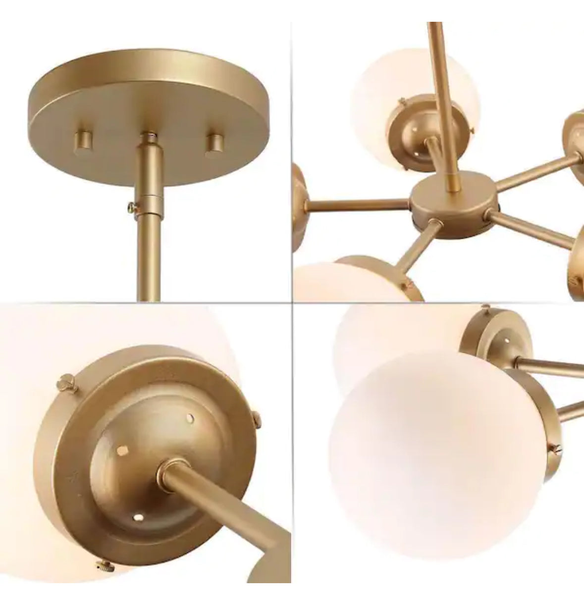 Modern Globe Dining Room Chandelier 5-Light Gold Sputnik Chandelier with Frosted Glass Shades