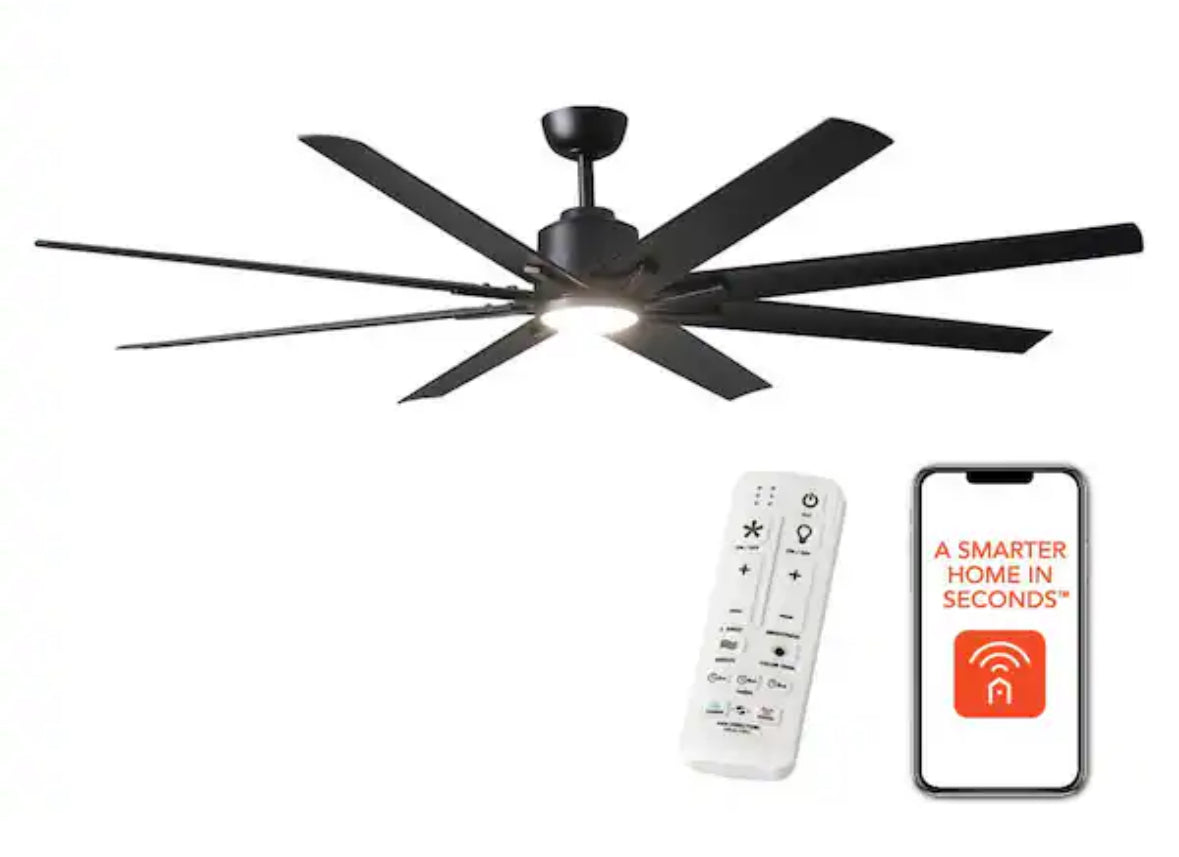 Kensgrove II 72 in. Smart Indoor/Outdoor Matte Black Ceiling Fan with Remote Included Powered by Hubspace