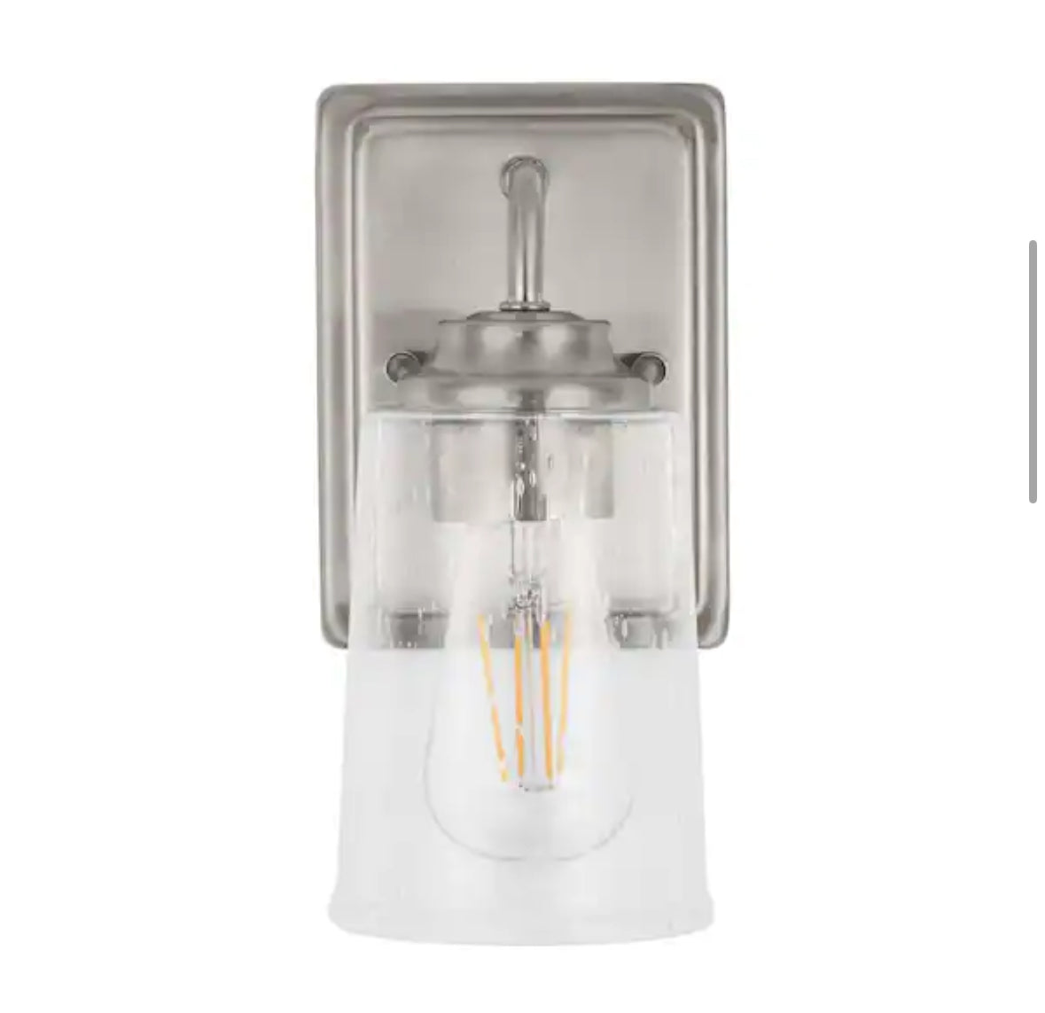 Evangeline 4.5 in. 1-Light Brushed Nickel Indoor Wall Farmhouse Sconce with Clear Seeded Glass Shade