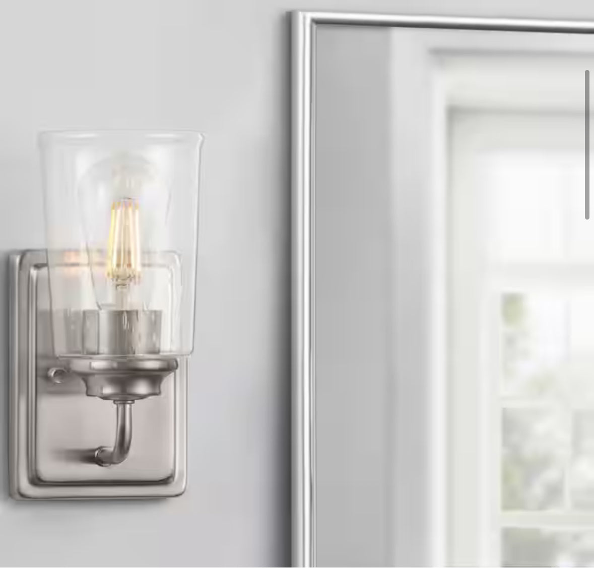 Evangeline 4.5 in. 1-Light Brushed Nickel Indoor Wall Farmhouse Sconce with Clear Seeded Glass Shade