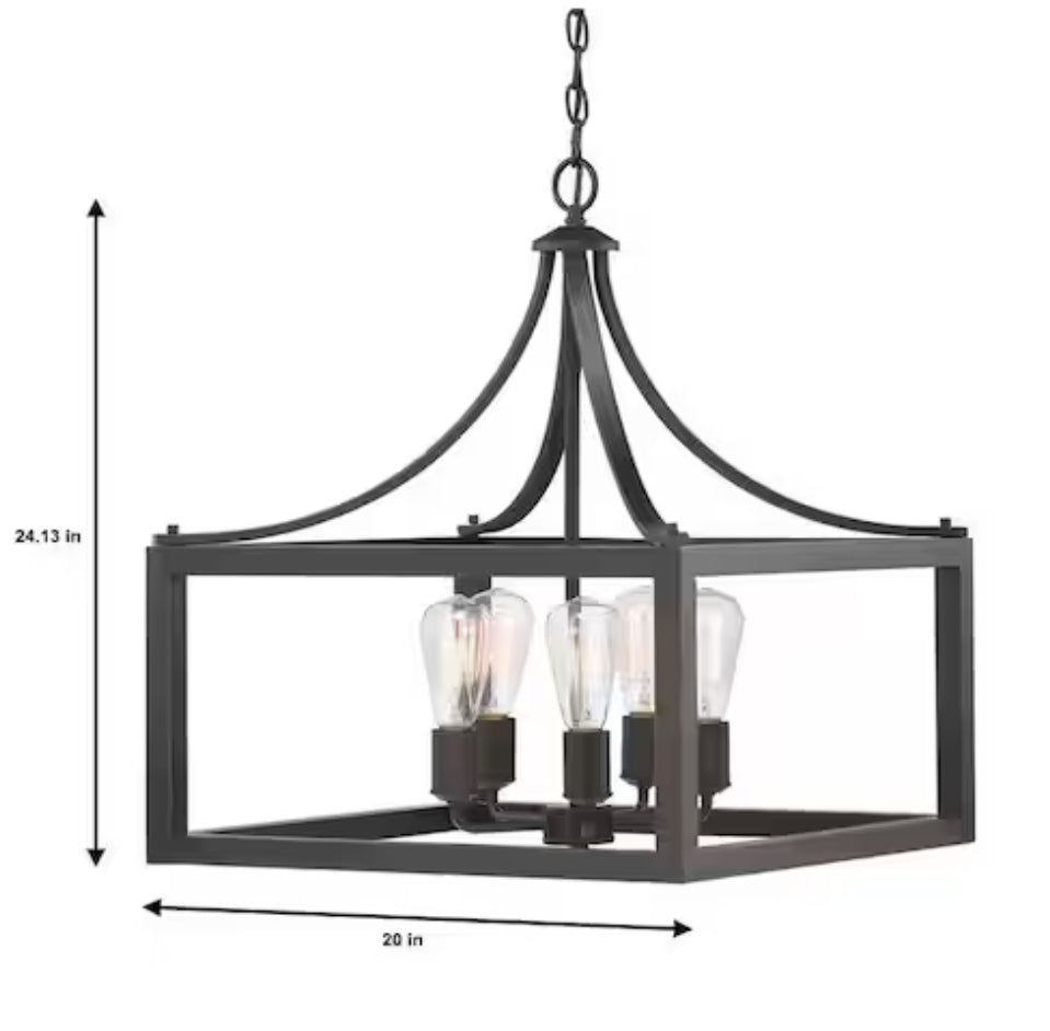 Boswell Quarter 20 in. 5-Light Distressed Black Farmhouse Pendant for Kitchen or Entryway