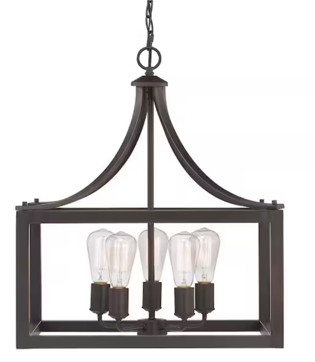 Boswell Quarter 20 in. 5-Light Distressed Black Farmhouse Pendant for Kitchen or Entryway