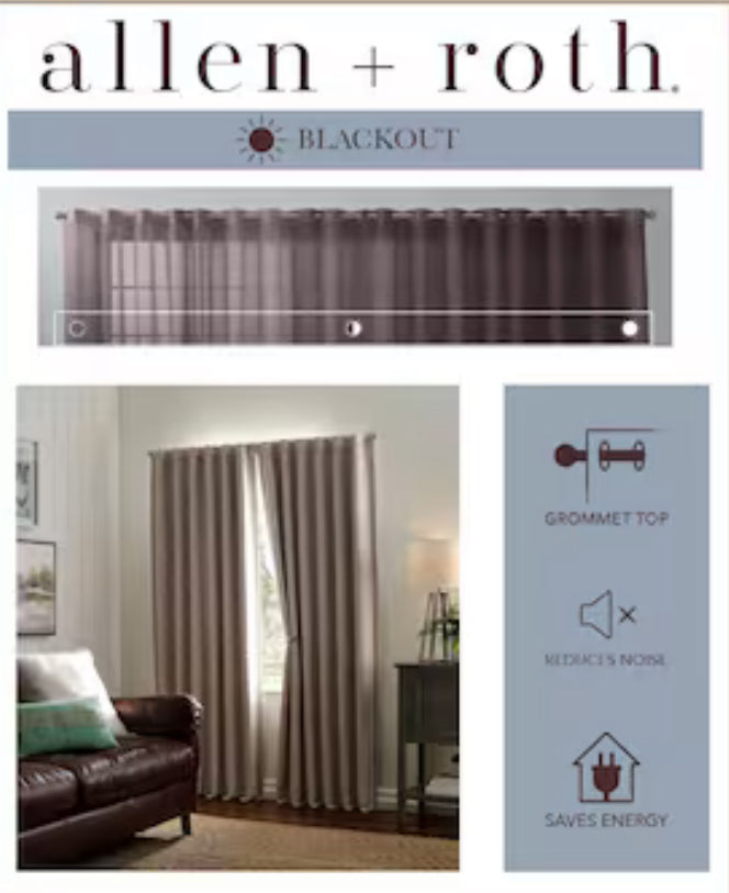 allen + roth 84-in Linen Geometric Blackout Thermal Lined Back Tab Single Curtain Panel