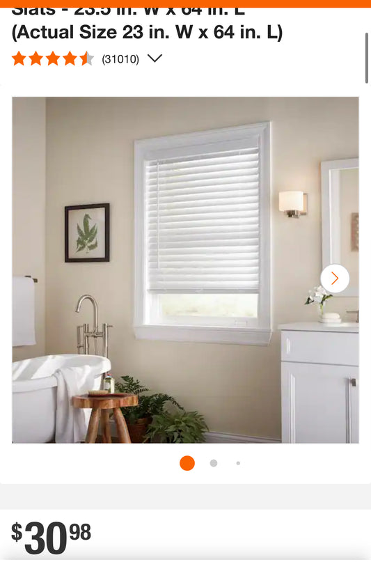 White Cordless Faux Wood Blinds for Windows with 2 in. Slats - 23.5 in. W x 64 in. L (Actual Size 23 in. W x 64 in. L)