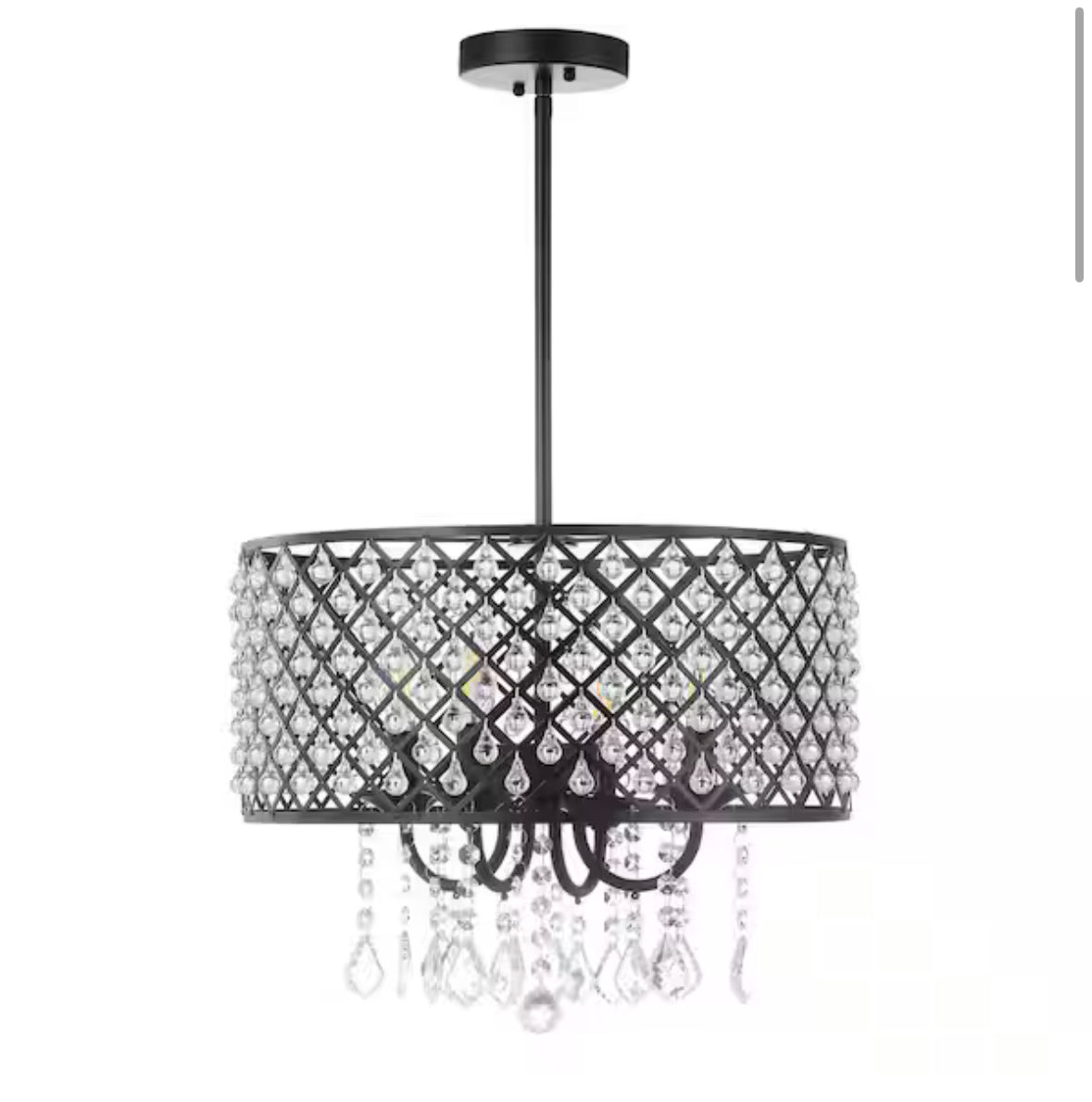 Gigi 17" Metal/Crystal Adjustable LED Drop Chandelier, Black/Clear