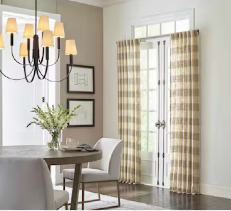 allen + roth 84-in Natural Plaid Light Filtering Back Tab Single Curtain Panel