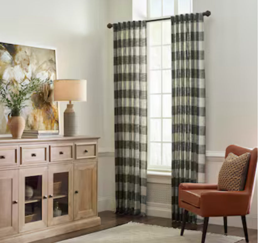 allen + roth 84-in Black Plaid Light Filtering Back Tab Single Curtain Panel